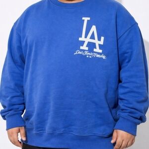 New Diet Starts Monday and LA Dodgers Collab Blue Crewneck Made In USA, Boxy XL